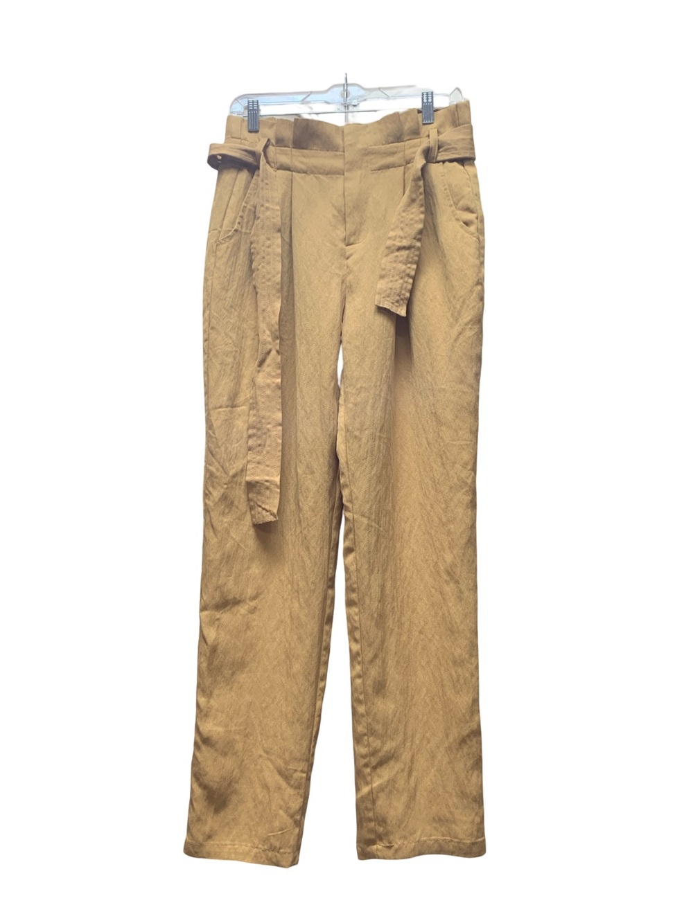 High-Waist Yellow Paperbag Trousers with Self-Tie Belt